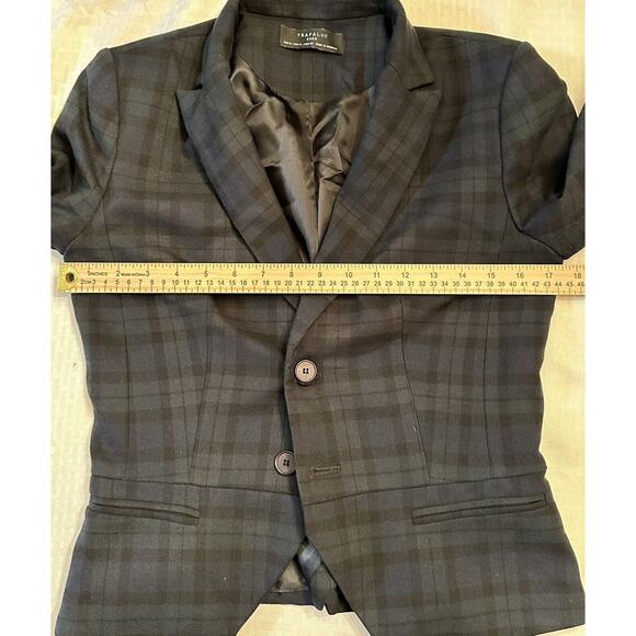 Zara Trafaluc Blazer Navy Green Plaid Cropped Medium - Picture 6 of 8